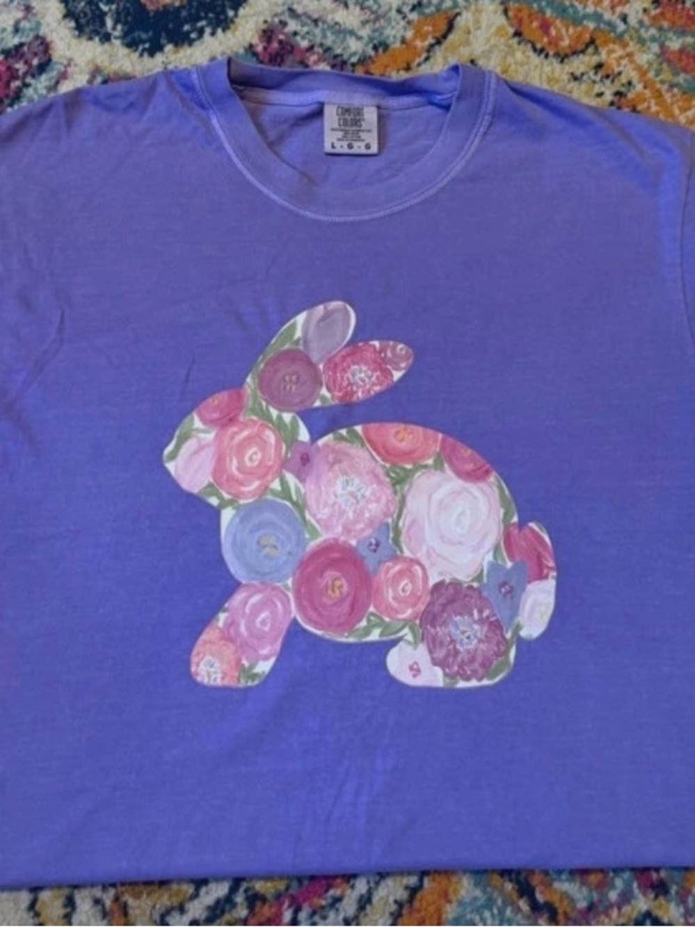 Comfort Colors Purple Tee with Floral Bunny Graphic